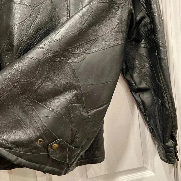 LeWorld Fine Leathers Men’s 100% Black Leather Stitched Patchwork Jacket Size XL - Picture 10 of 12